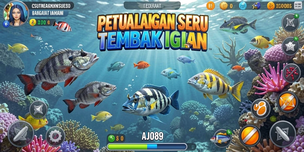 Screenshot AJO89 menampilkan gameplay seru Tembak Ikan yang penuh warna.