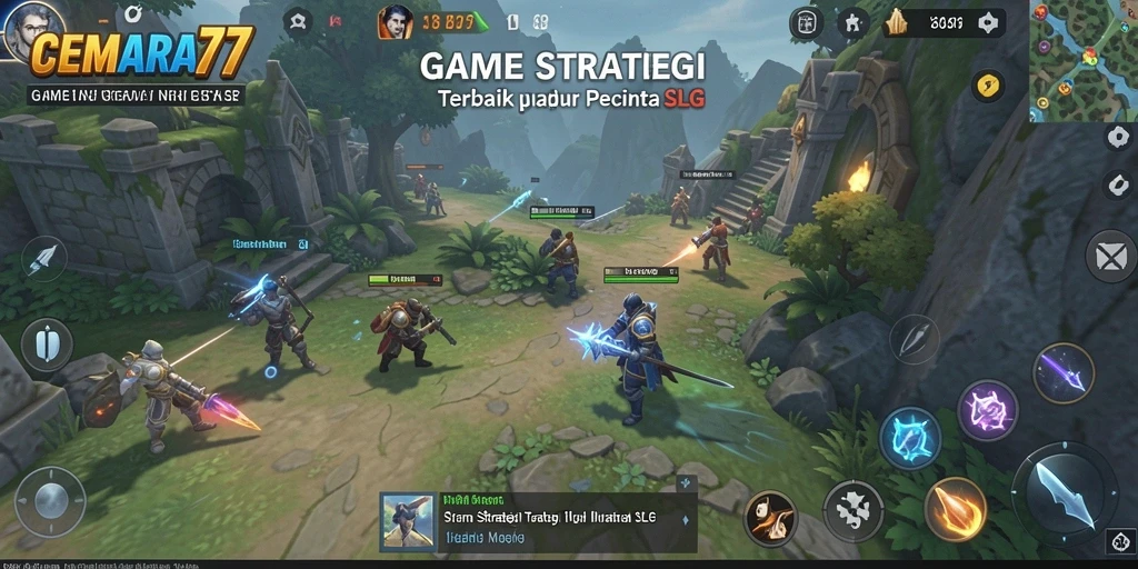 Tampilan gameplay CEMARA77 yang menonjolkan strategi pertempuran.