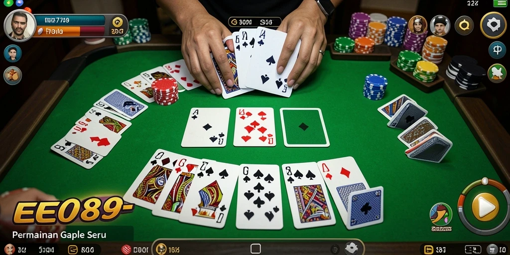 Tampilan gameplay EE789 yang seru dan menarik dalam permainan Gaple.