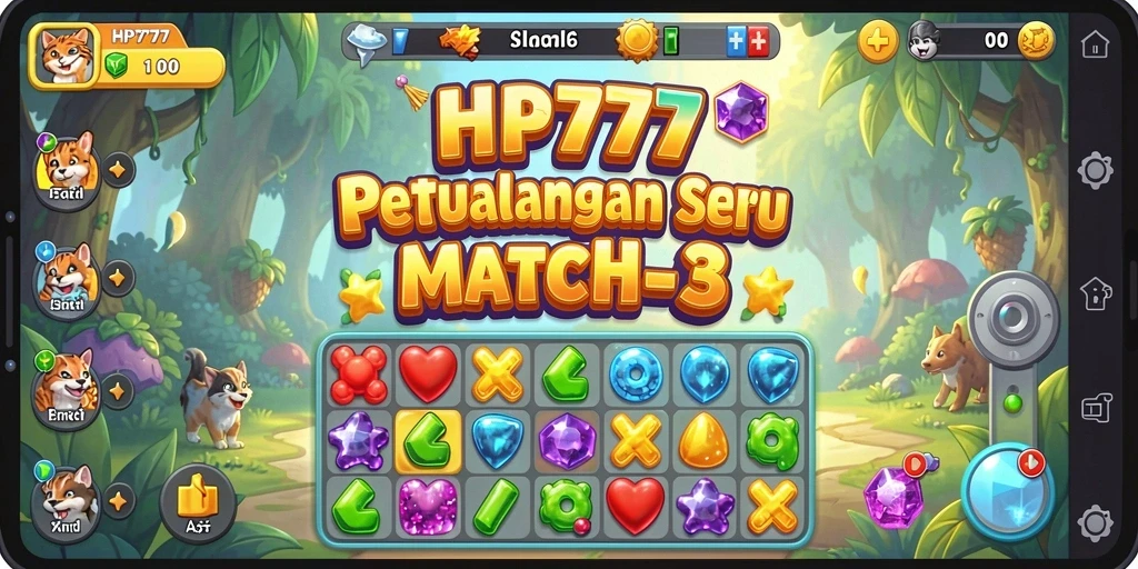 Screenshot gameplay HP777 menampilkan aksi seru dalam mencocokkan elemen.