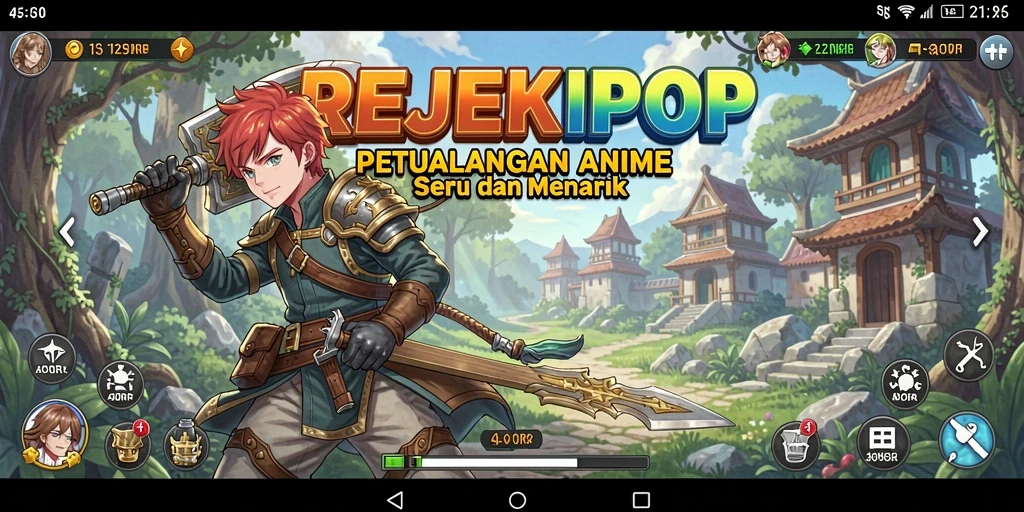 Tampilan gameplay seru dalam REJEKIPOP dengan karakter anime penuh warna.